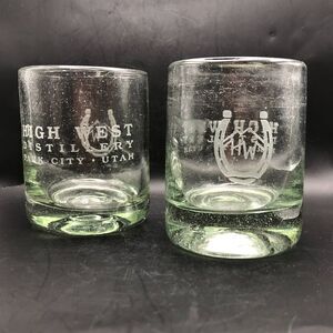 High West Distillery Whiskey Glasses Set of 2 Utah Hand Blown Glass Etched Logo